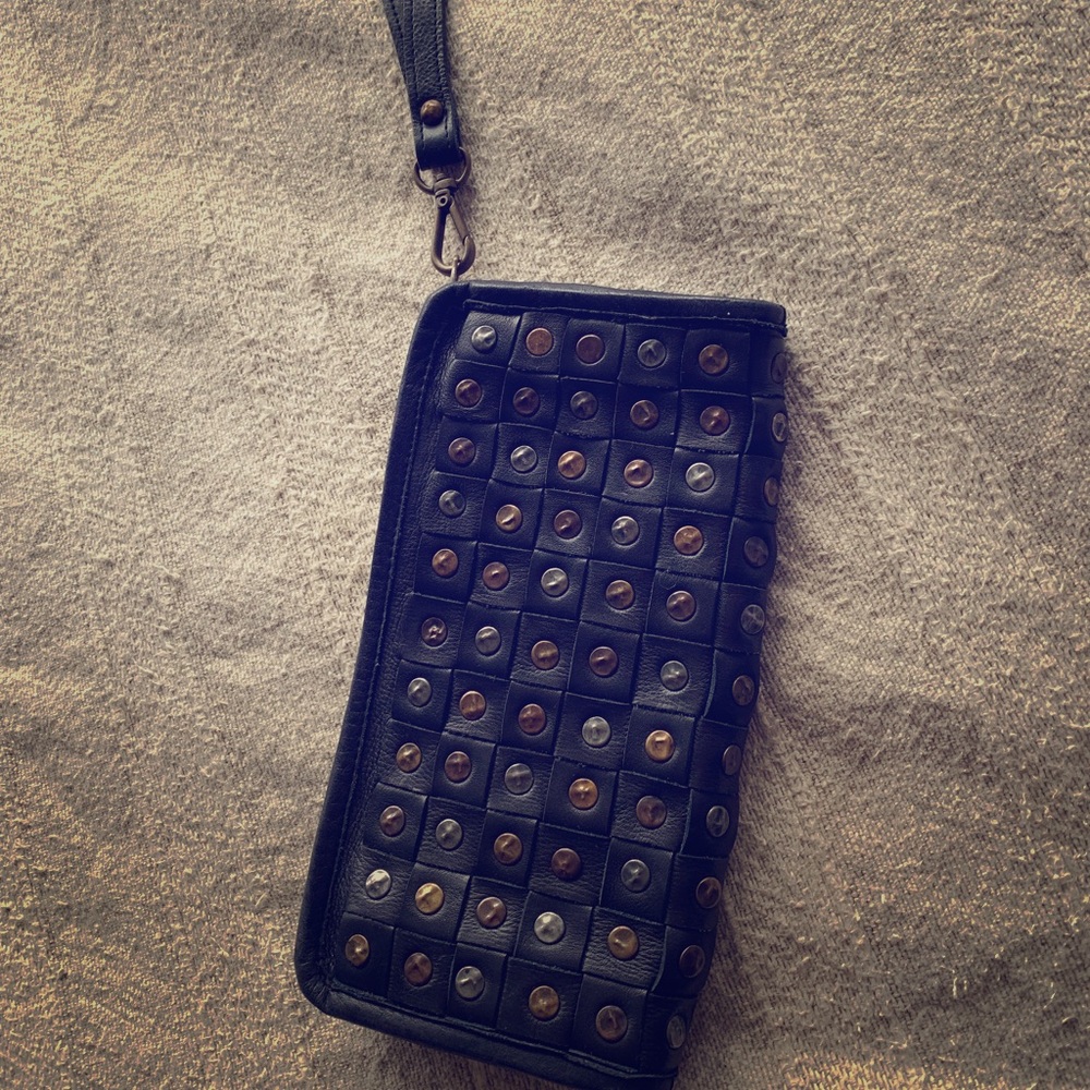 Viola Castellani black leather clutch with studs